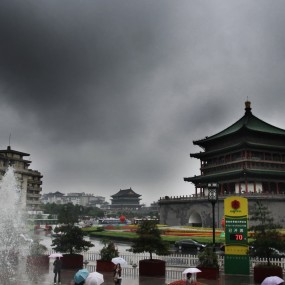 在雨中